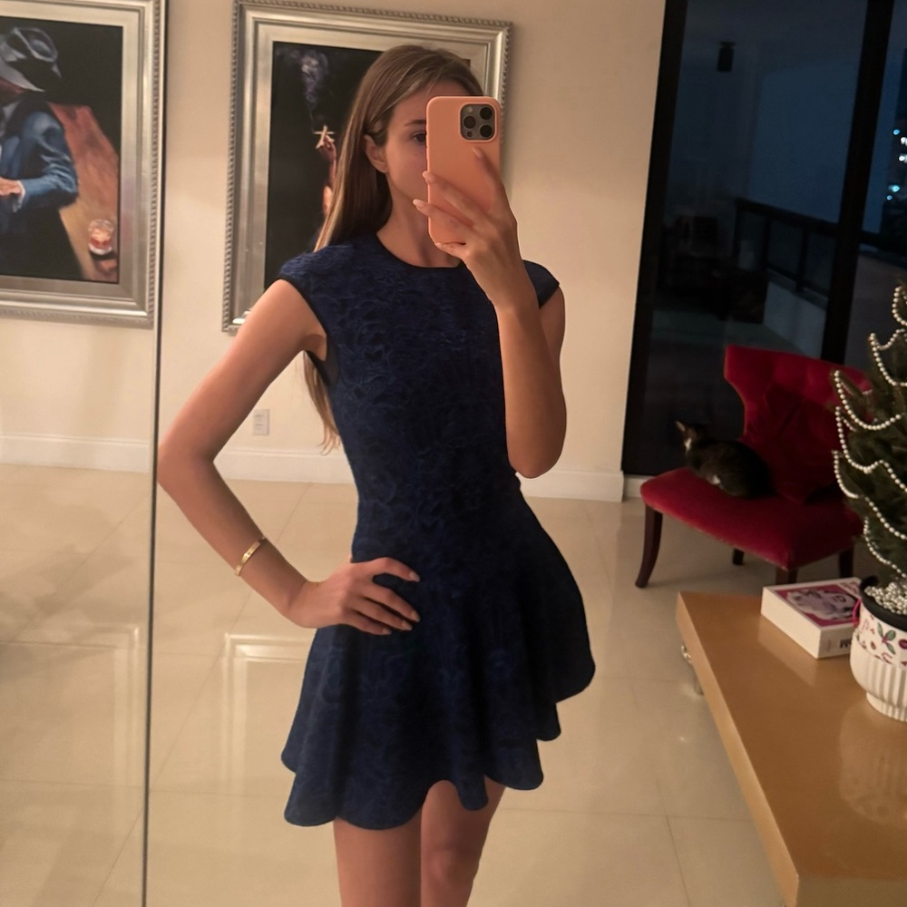 Famous Alexander McQueen Navy Cap Sleeve Mini Dress